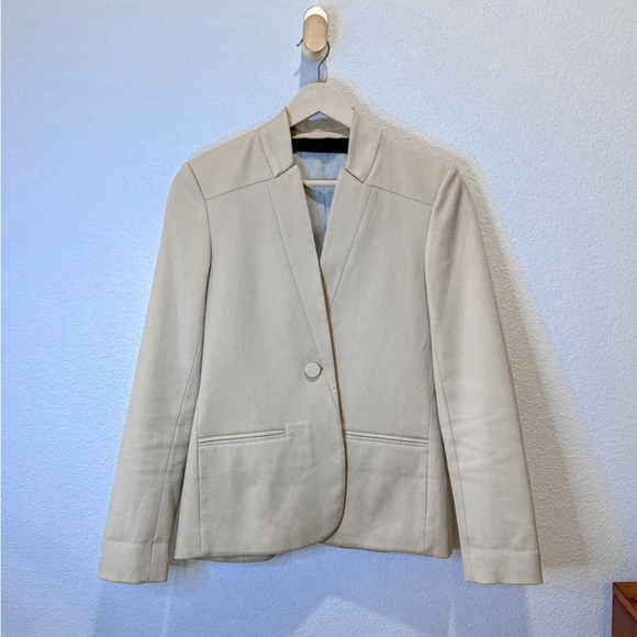 Jenni Kayne Cotton Structured Boy Cotton Single Button Blazer Tan Khaki Small - Picture 2 of 3